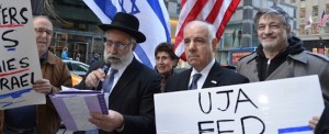 An April 8 rally in New York City against what protestors called the inclusion of "pro-BDS groups" in the annual Celebrate Israel Parade. Holding the microphone is Israeli Member of Knesset Nissim Ze’ev (Shas). Credit: Maxine Dovere.