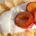 crepes with plums and yogurt